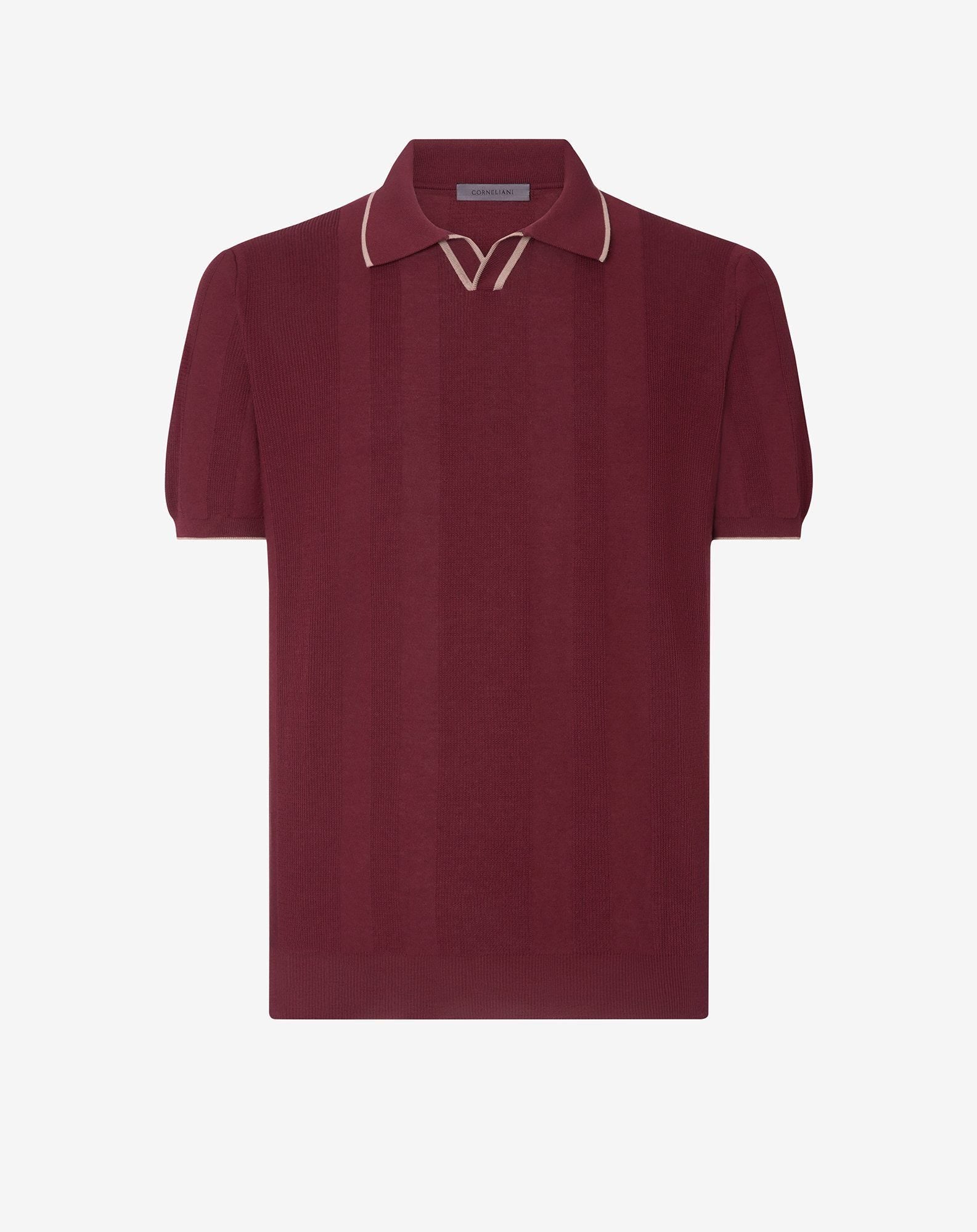 Polo senza bottoni rosso scuro in crepe di cotone