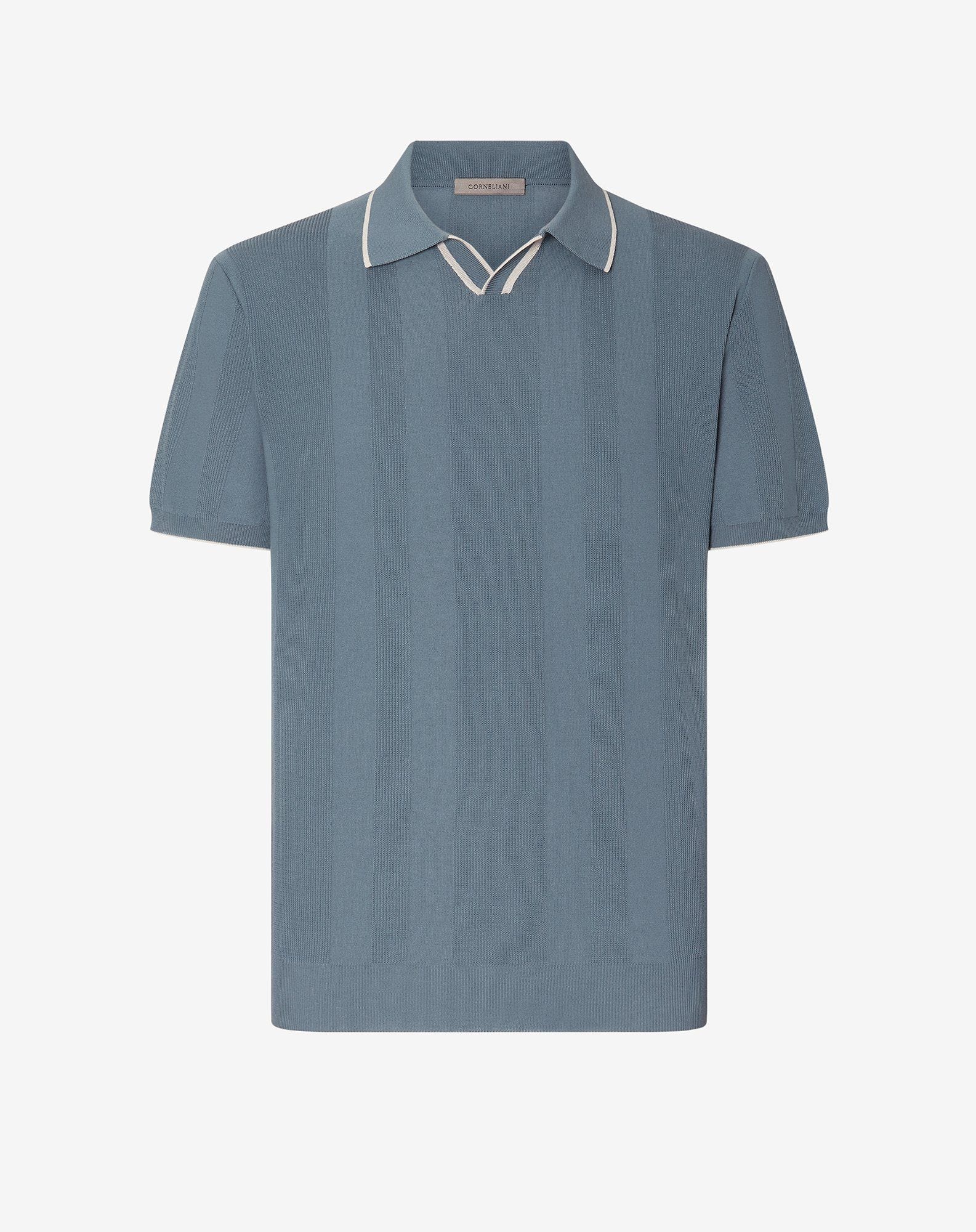 Polo senza bottoni azzurro in crepe di cotone