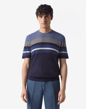 T Shirt Girocollo A Righe In Seta E Lino