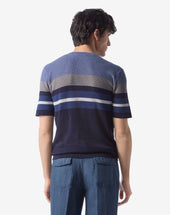 T Shirt Girocollo A Righe In Seta E Lino