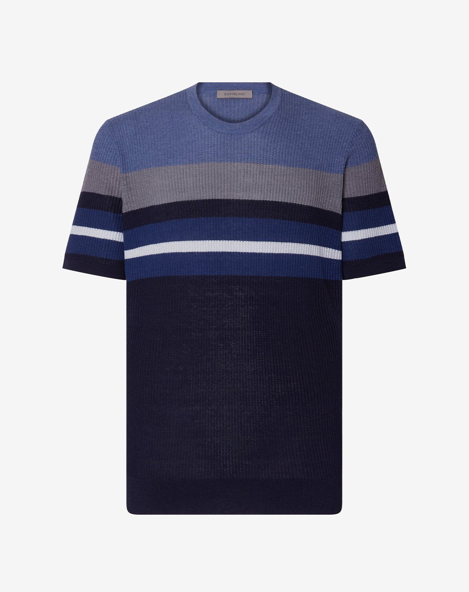T Shirt Girocollo A Righe In Seta E Lino
