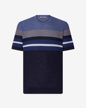 T Shirt Girocollo A Righe In Seta E Lino