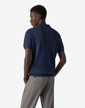 Polo Con Bottoni Denim In Lino E Seta