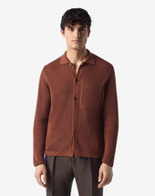 Cardigan Tabacco A Costa Inglese In Cotone Organico