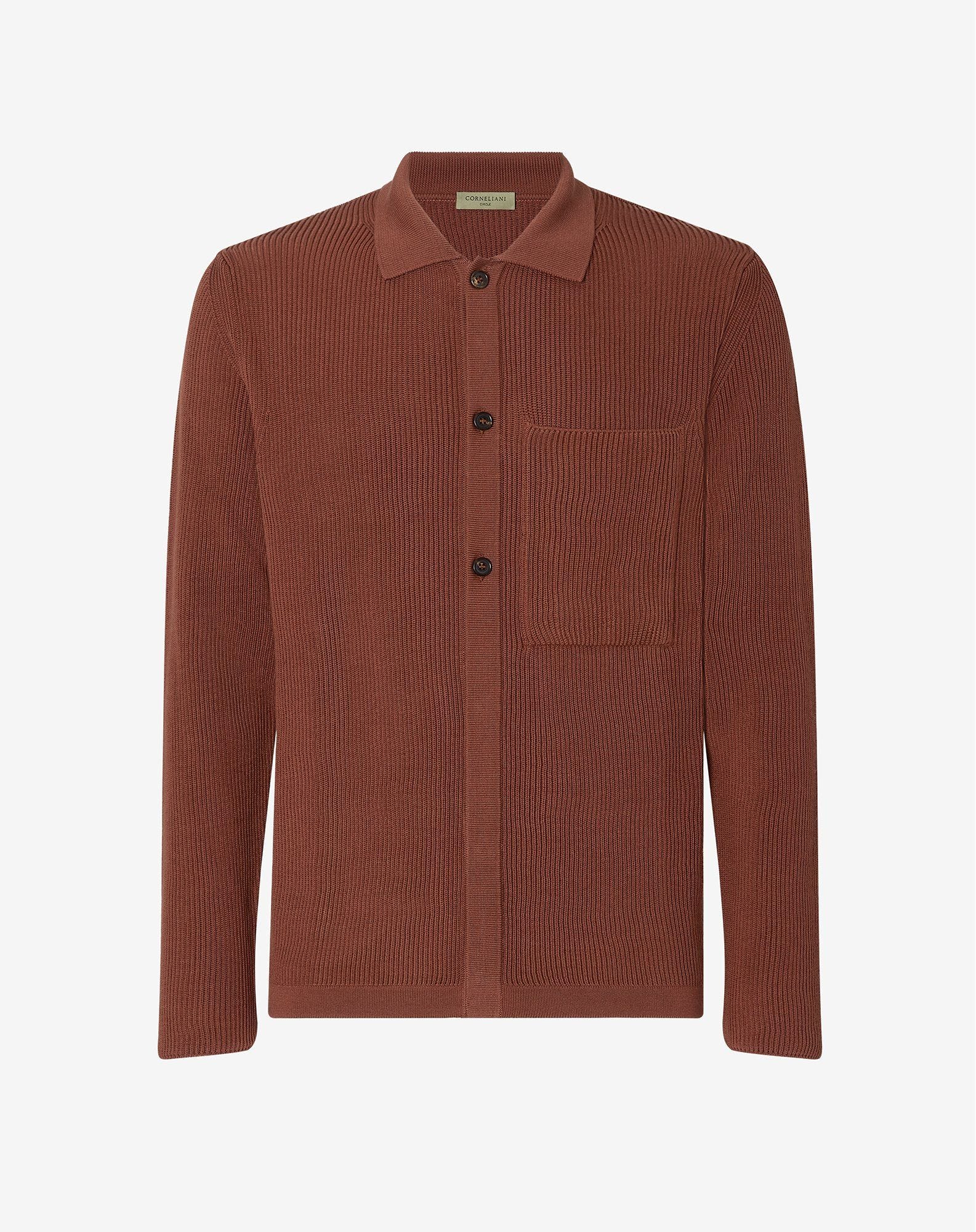 Cardigan Tabacco A Costa Inglese In Cotone Organico