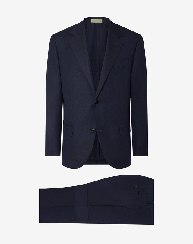 Suit blu navy in twill di lana e lino