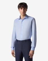 Shirt Azzurra In Cotone E Lino