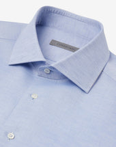 Shirt Azzurra In Cotone E Lino