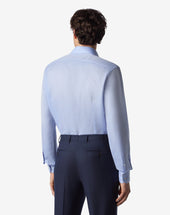 Shirt Azzurra In Cotone E Lino