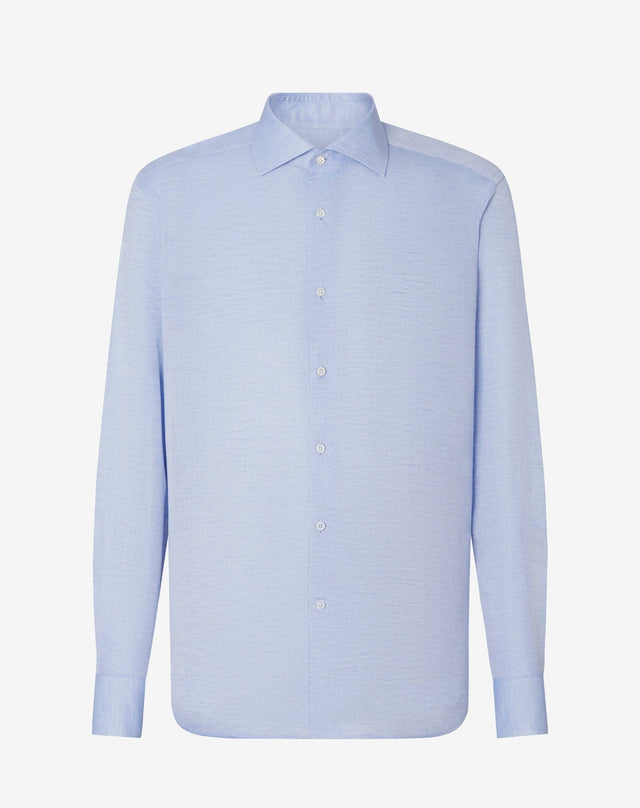 Shirt Azzurra In Cotone E Lino