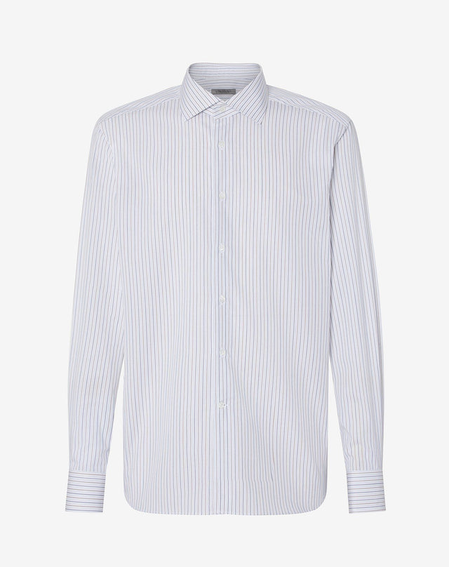Shirt bianca con microriga colorata in cotone