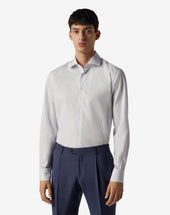 Shirt Bianca Con Microriga Azzurra In Cotone