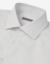 Shirt Bianca Con Microriga Azzurra In Cotone