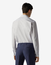 Shirt Bianca Con Microriga Azzurra In Cotone