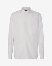 Shirt Bianca Con Microriga Azzurra In Cotone