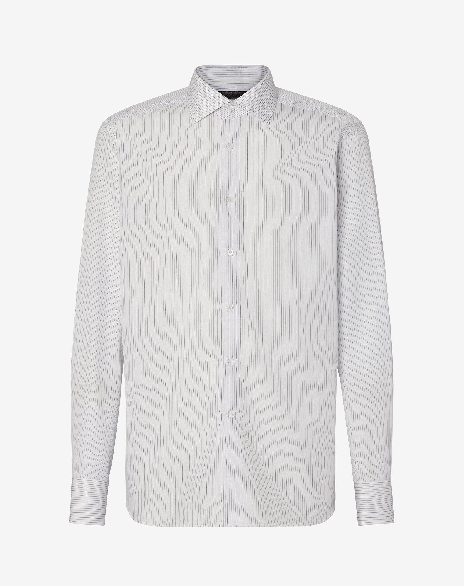 Shirt bianca con microriga azzurra in cotone