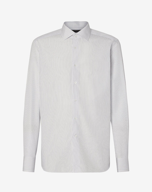 Shirt bianca con microriga azzurra in cotone