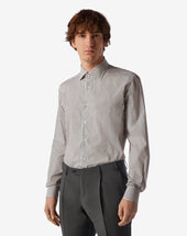 Shirt Bianca A Righe Marroni In Cotone