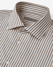 Shirt Bianca A Righe Marroni In Cotone