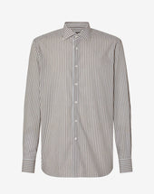 Shirt Bianca A Righe Marroni In Cotone