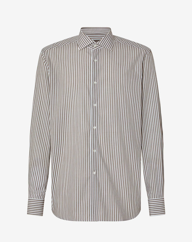 Shirt Bianca A Righe Marroni In Cotone