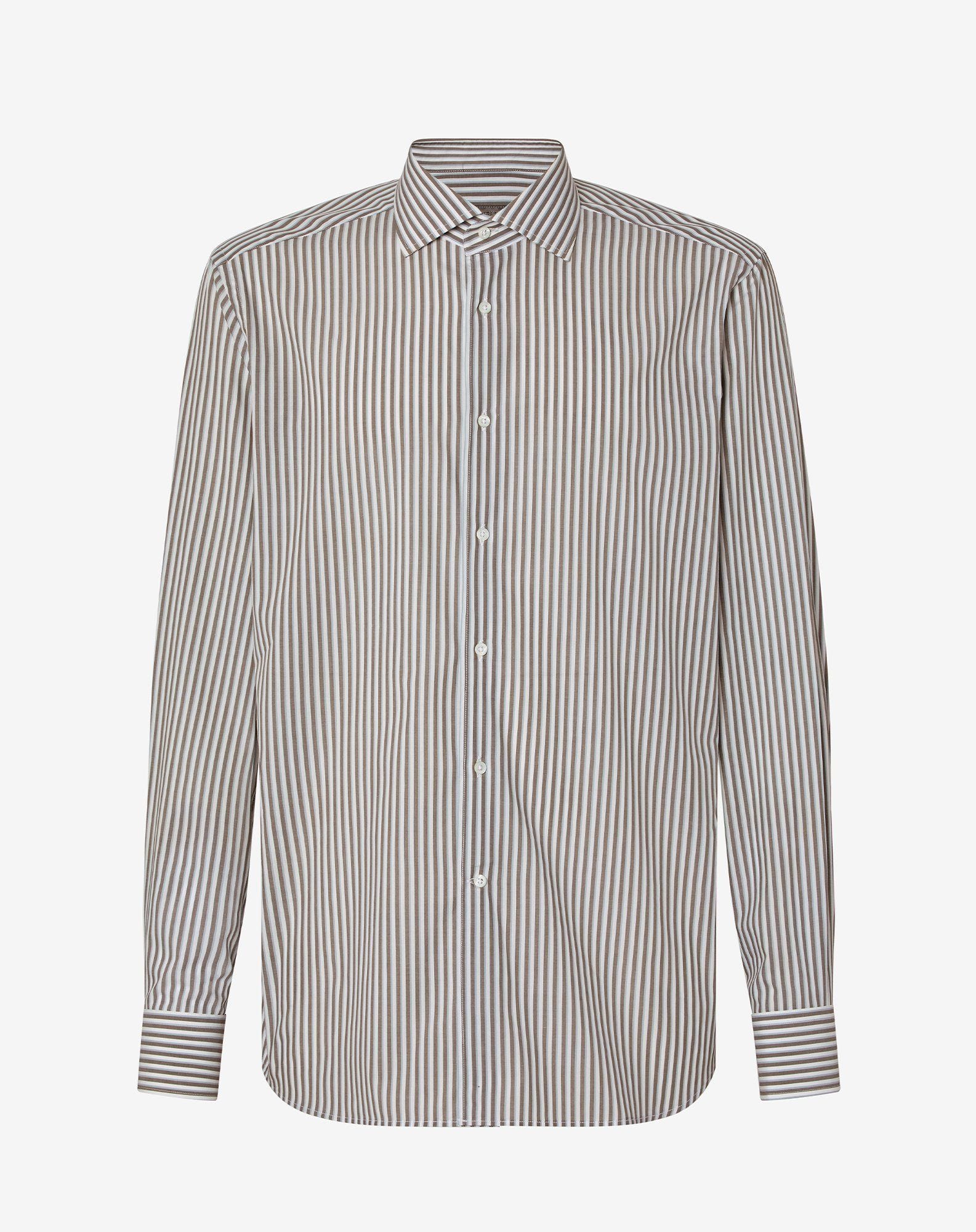 Shirt bianca a righe marroni in cotone