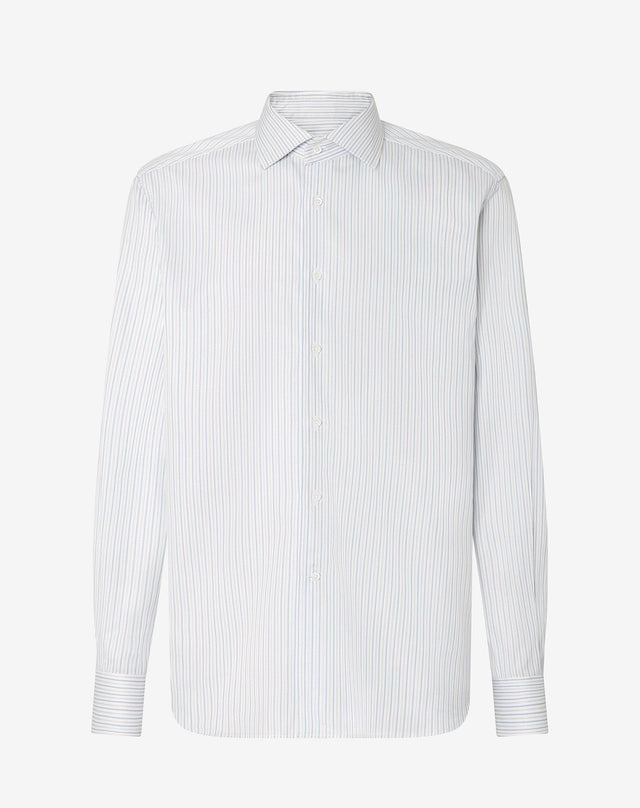 Shirt bianca a righe azzurre in cotone