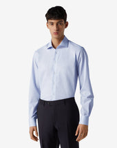 Shirt Bianca Microriga Azzurra In Cotone Antipiega