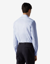 Shirt Bianca Microriga Azzurra In Cotone Antipiega