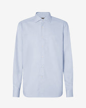 Shirt Bianca Microriga Azzurra In Cotone Antipiega