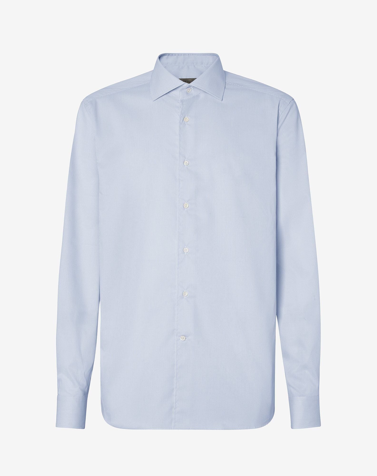 Shirt bianca microriga azzurra in cotone antipiega