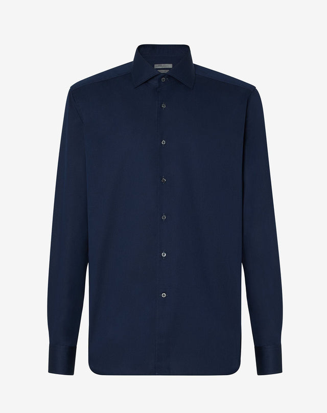 Shirt blu navy in twill di cotone antipiega