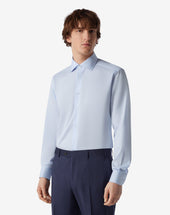 Shirt Azzurra In Twill Di Cotone Antipiega