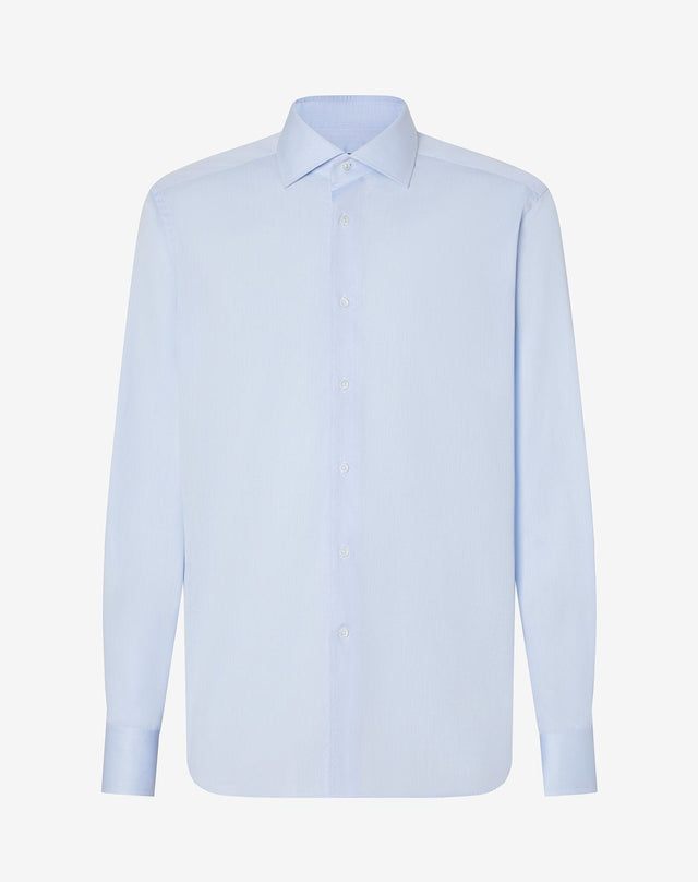 Shirt Azzurra In Twill Di Cotone Antipiega