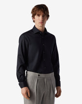 Shirt Nera In Twill Di Cotone Antipiega