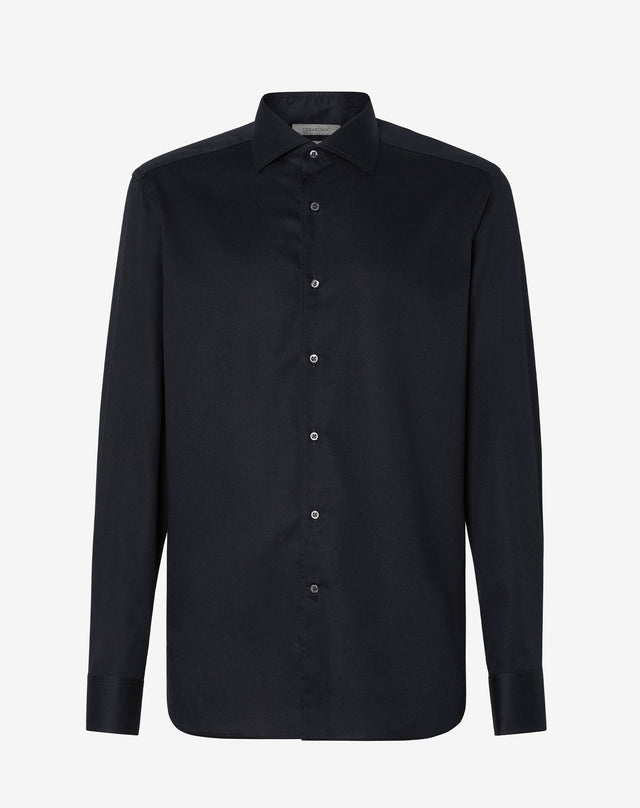 Shirt nera in twill di cotone antipiega