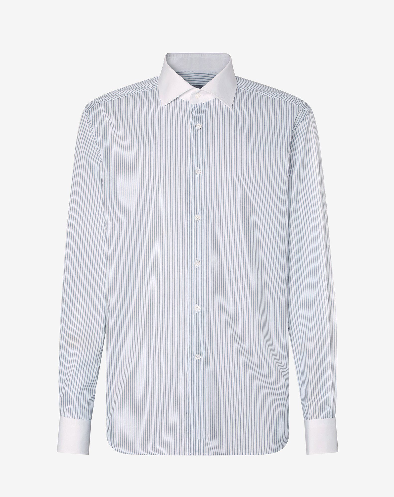 Shirt Bianca A Righe Azzurre In Cotone Antipiega