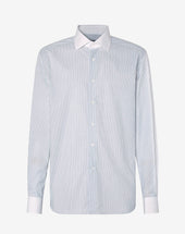 Shirt Bianca A Righe Azzurre In Cotone Antipiega