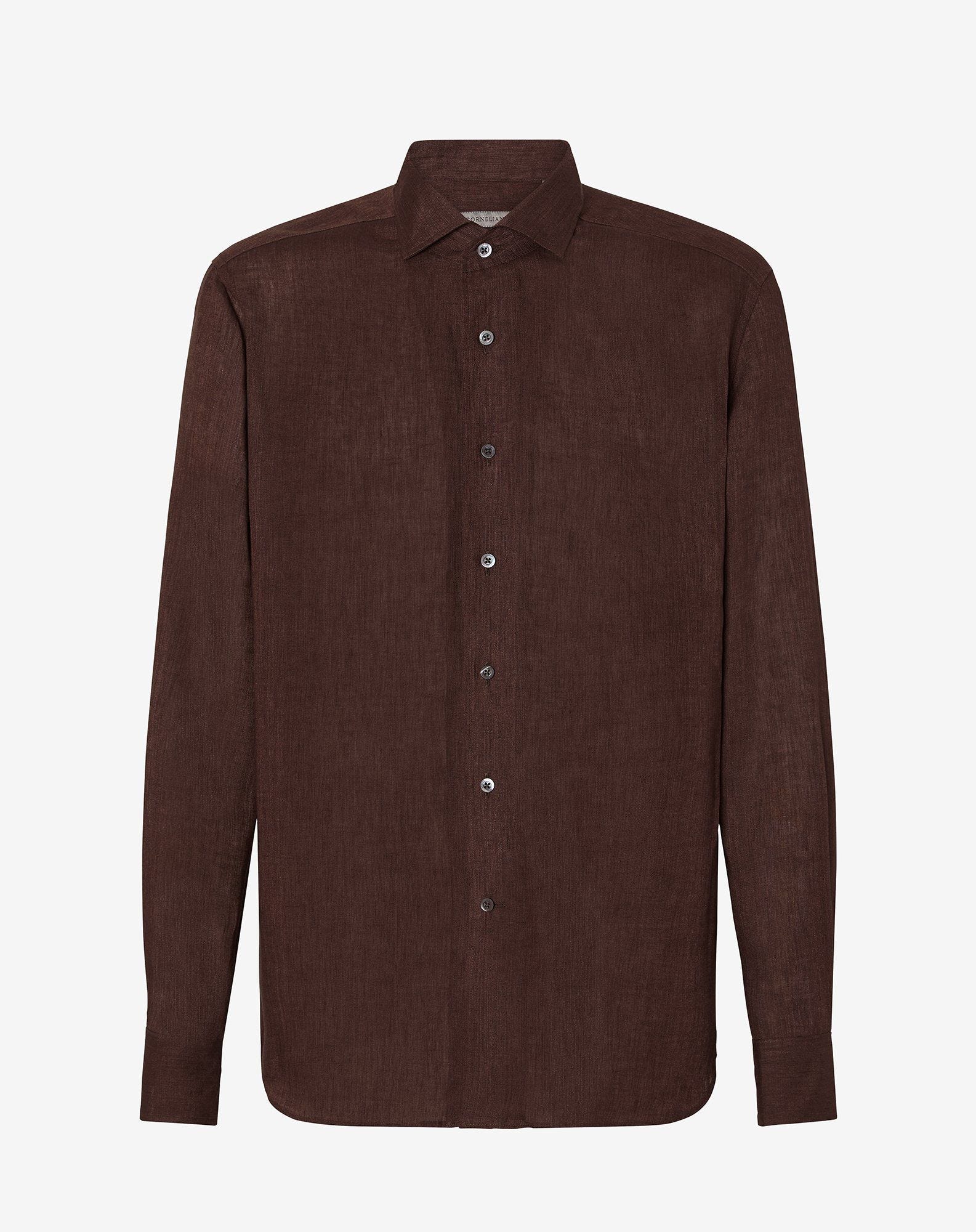 Shirt marrone in puro lino delavè