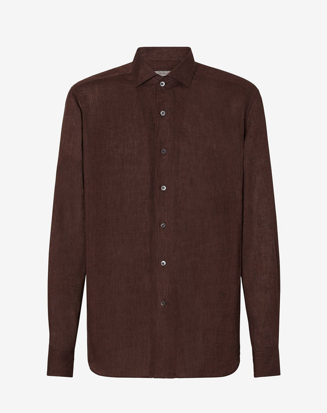 Shirt marrone in puro lino delavè