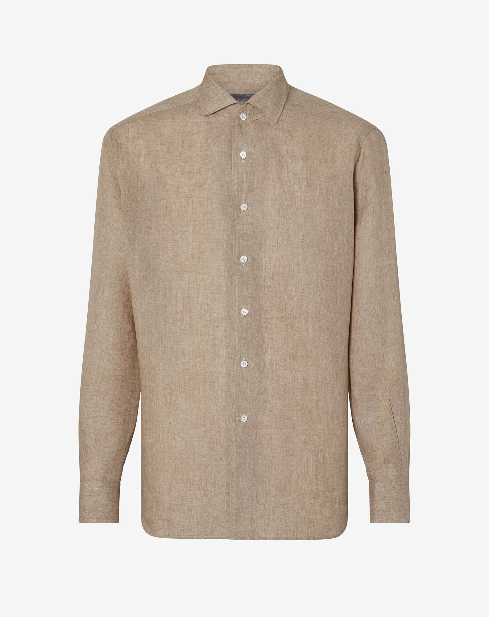 Shirt beige in puro lino delavè