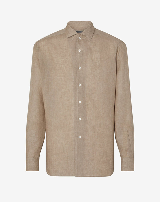 Shirt beige in puro lino delavè