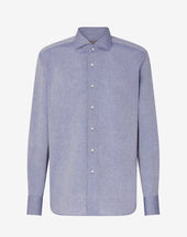 Shirt blu denim in cotone e lino