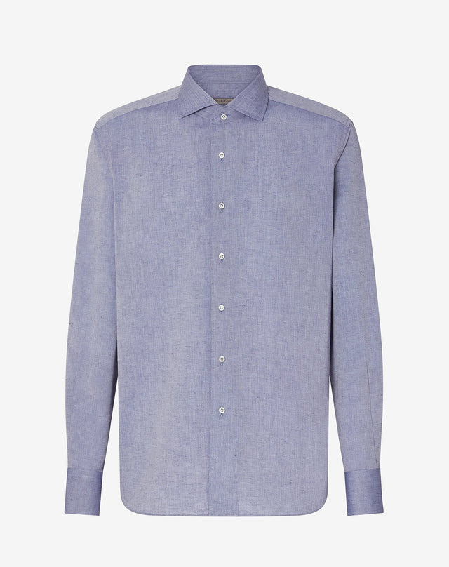 Shirt blu denim in cotone e lino