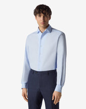 Shirt Azzurra Pin Point In Puro Cotone