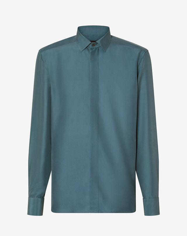 Shirt verde in pura seta