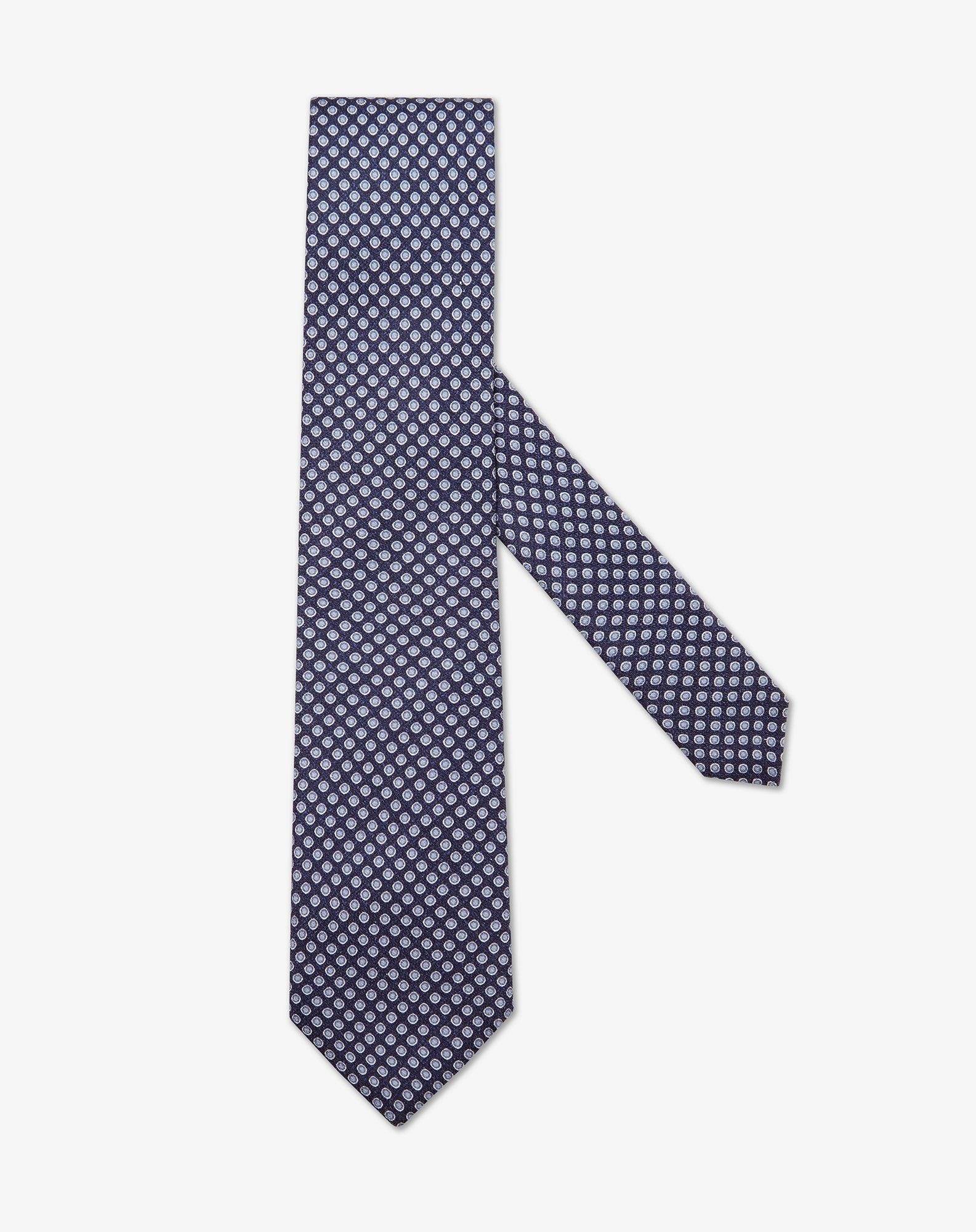 Tie blu fantasia geometrica in pura seta