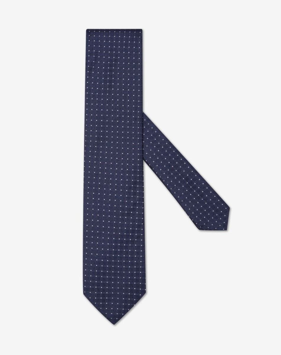 Tie blu con micro pois bianco in pura seta