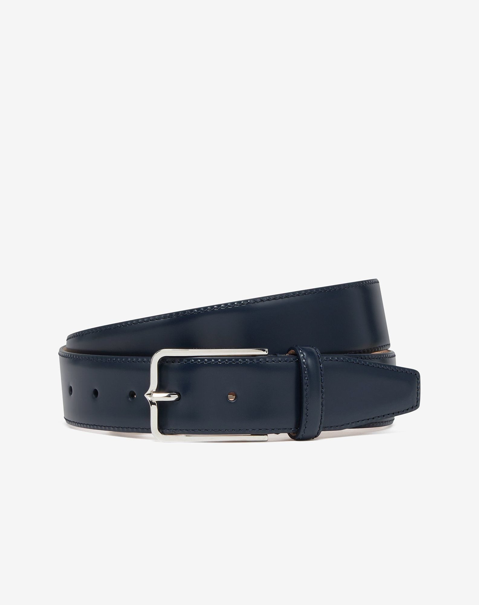 Belt blu navy in pelle con fibbia silver