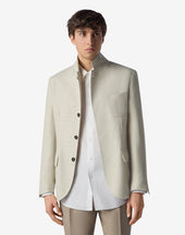 Jacket Latte Spina Di Pesce In Misto Lana